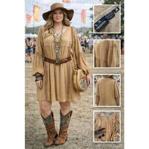 S.R. Fashion Mustard Gold Dress Boho Cruise Resort Vacation Festival